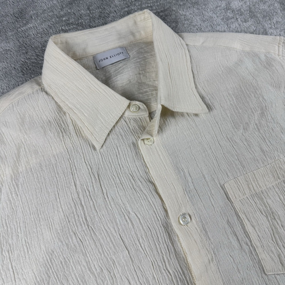 John Elliott Men's 1 Pocket Button Down Shirt 4/XL Ivory Colorway Breathable EUC